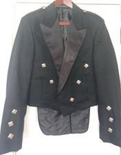 Scottish Made 100% Wool Black Prince Charlie Kilt Jacket  40" L