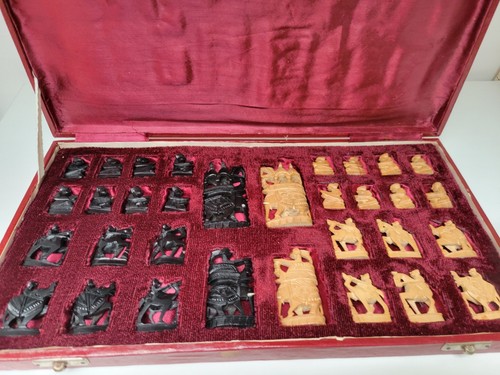 Vintage hand carved chess - vintage,