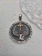 Ankh Cross 925 Sterling Silver Egyptian Amulet Gold-Tone Wings Pendant