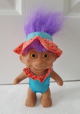 VINTAGE TROLL - BLUE SWIMSUIT WITH ORANGE SUNHAT - PURPLE HAIR - 1991 RETRO TOY
