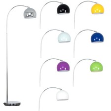 Curved Floor Lamp Standard Living Room Light Retro Lampshade Domed LED Bulb Home