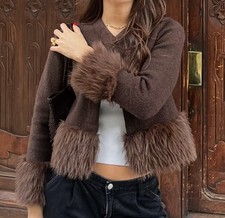 ZARA BROWN WOOL BLEND CONTRAST