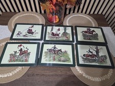 Vintage Bryn Parry Humerous Fox  Hunting style Table Placemats x6