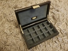Luxury Dulwich Black Leather Clad Compartmented Cufflink Storage Box - Unused
