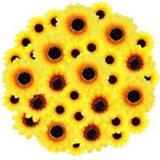 80 Pcs Artificial Sunflowers Heads, Realistic Silk Sunflowers, Floral Faux Flowe