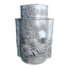 19th Century German Silver Repousse W/ Cherubs Tea Caddy, Large Heavy 366 g