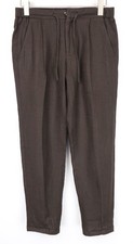 SUITSUPPLY Ames Pleat Mens Trousers UK30R Drawstring Dark Brown Slim  Linen *