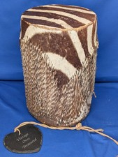 Ethnic AFRICAN TRIBAL DRUM covered with authentic ZEBRA HIDE (30cm) Vintage VGC