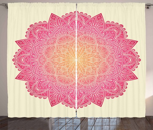 Pink mandala curtains - mandala, tribal