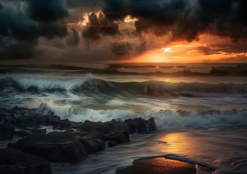 Ocean sunrise oil painting - sunrise,