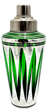 Mid-century Italian Green Glass Cocktail Shaker with Fine Silver Overlay C. 1950