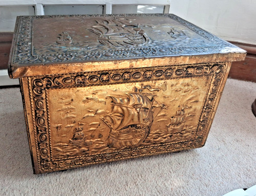Vintage embossed brass - brass, log