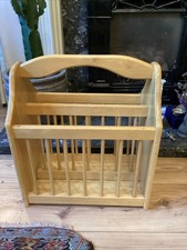Vintage Brass Wooden Magazine Rack Newspaper Holder Natural Wood Look