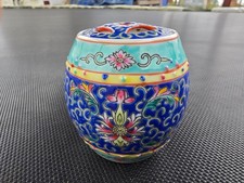Antique Chinese Hand Painted Porcelain Trinket Barrel Box Jar Republic Nyonya