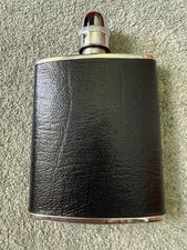 Vintage Black Leather Hip Flask 6 Oz Stainless Steel