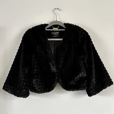 Jane Norman Size 10 Black Cropped Textured Faux Fur Coat Y2k 90s Vintage Style