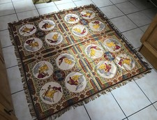 Vtg Embroidered Silk Spanish Bullfighter Textile Fringe Wall Hanging Tablecloth