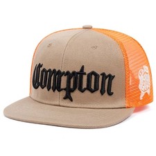 Khaki/Orange Embroidered COMPTON Baseball Cap Hip-Hop Snapback Mesh Back Hat  FF