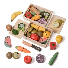 Wooden Play Food Set Kids Pretend Play Food Shopping Play Toy Set 18PCs