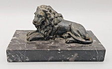 Old Spelter Metal Lion on Marble Base Figure Paperweight
