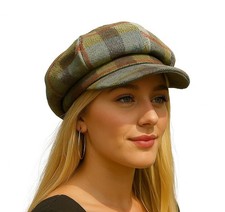 Tweed Baker Boy Hat Olive Blue