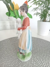 Vintage Ceramic Figurine Woman Lady Holding Dog Collectable