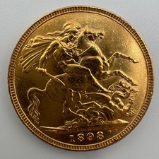22ct Full Sovereign Victoria Veiled 1898, 7.98g of 0.9167 Fine Gold