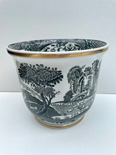 Rare Copeland Spode Pottery Italian Black & Gold Cachepot 6" Planter Plant Pot