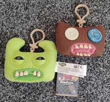 FUGGLER Funny Ugly Monster 2 Keyrings Keychains Clips Green Brown Collectable 