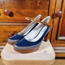 Clarks Narrative Kendra Dime High Heel Shoes UK 5 D Cognac Blue Brown Boxed