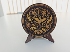 Vintage DAMASCENE TOLEDO SPAIN 24K Gold Inlaid "Dove of Piece" Footed Dish 3.25”