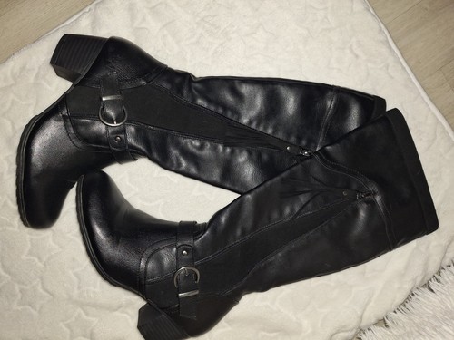 Ladies black faux leather knee