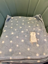 Early Days Primark Owl Blue Fleece Blanket White Stars Teddy Bear
