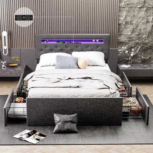 Double bed frame with led - double,