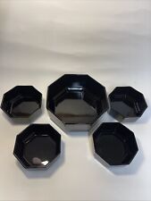 5 X Vintage Arcoroc French Octime Black Octagonal Glass Bowls 4.5” & 7” Sushi