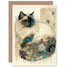 Ragdoll Cat Floral Pattern Watercolour Art Birthday Greeting Card With Envelope