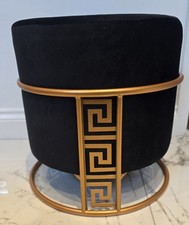 HOMES DIRECT 365 Black Velvet Footstool with Metallic Brass Greek Detail Frame
