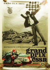 Original Racing Poster World Championship of Motorcycles Sidecars 1974 Czech Art