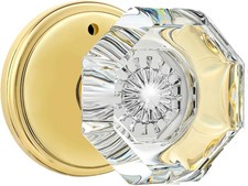 Octagon Crystal Privacy Bed/ Bath Interior Door Knobs w/ Lock Polished Brass NEW