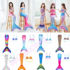 Girls Mermaid Tail Swimming Costume Swimmable Bikini Set Summer Swimsuit UK