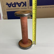 vintage wooden industrial textile antique bobbins metal rims spools 9”25 