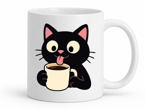 Cute black cat - coffee,