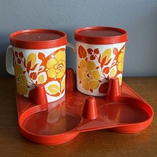 Pair Of Vintage Kiln Craft Staffordshire Potteries Mugs With Red Plastic Holder