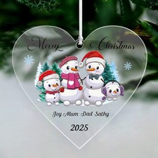 Personalised Christmas Bauble Xmas Tree Decoration Snowman Family Dad Mum Kids