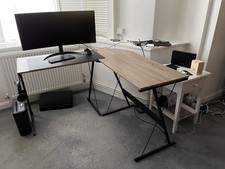 Bestier L Shaped Gaming Computer Desk with LED Lights Monitor Stand Corner Desk