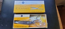 Vtg Yellow Canary All Chrome Plated Pinking Shears w box, 7" Size, made in Japan