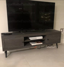 Vintage Industrial TV Stand Media Storage Unit Low Board Cabinet Rustic Metal 