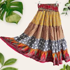 FAIRTRADE hippy BOHO hippie FESTIVAL gypsy TIERED sari SKIRT fits 6 8 10 12 NWOT