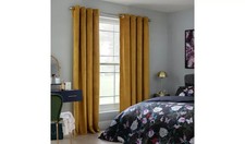 SAVE 50% Habitat Matte Velvet Plain Eyelet Curtains MUSTARD 168cm x 183cm (2158)
