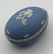 Large Wedgwood Jasperware Egg Trinket Box White on Blue